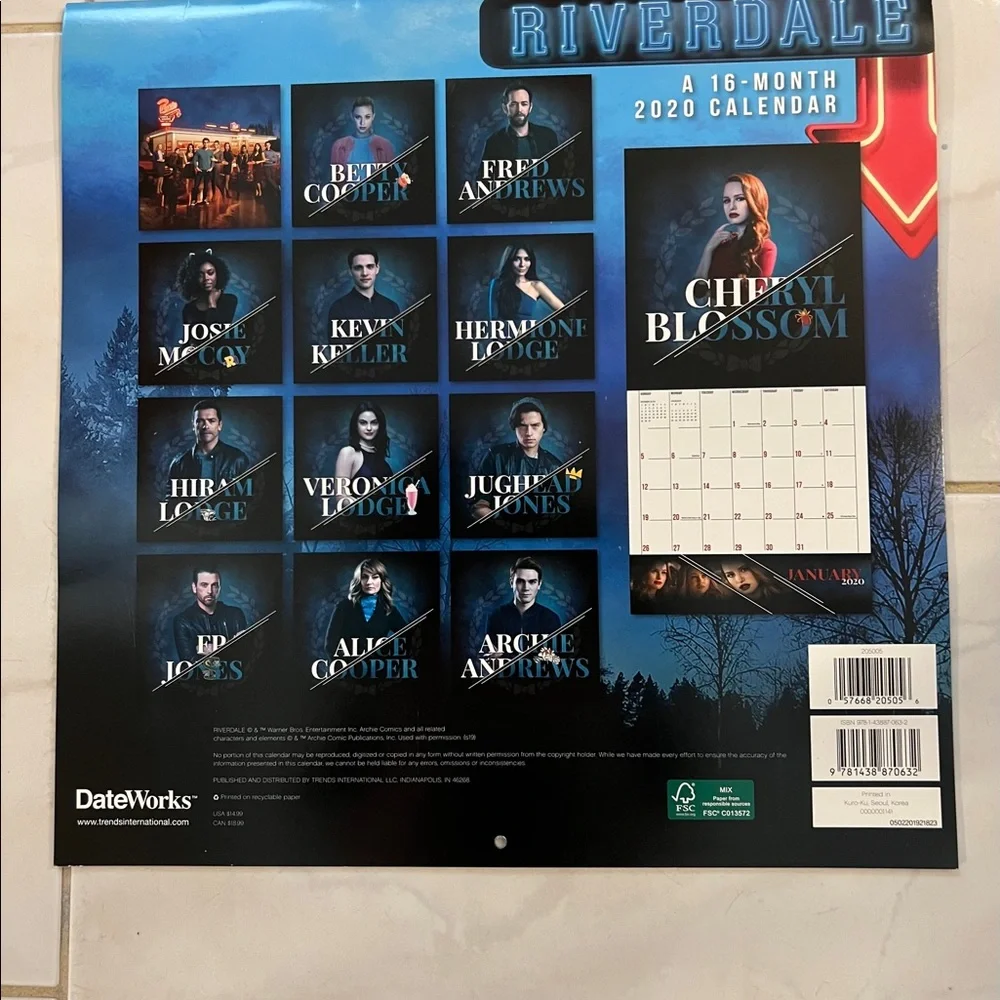 Riverdale 16-month 2020 calendar. Gently used condition no writing anywhere